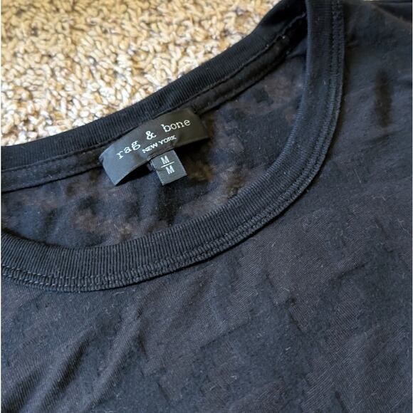 Rag & Bone Black Cotton Blend Short Sleeve Textured T-shirt Top, size M - Picture 3 of 6